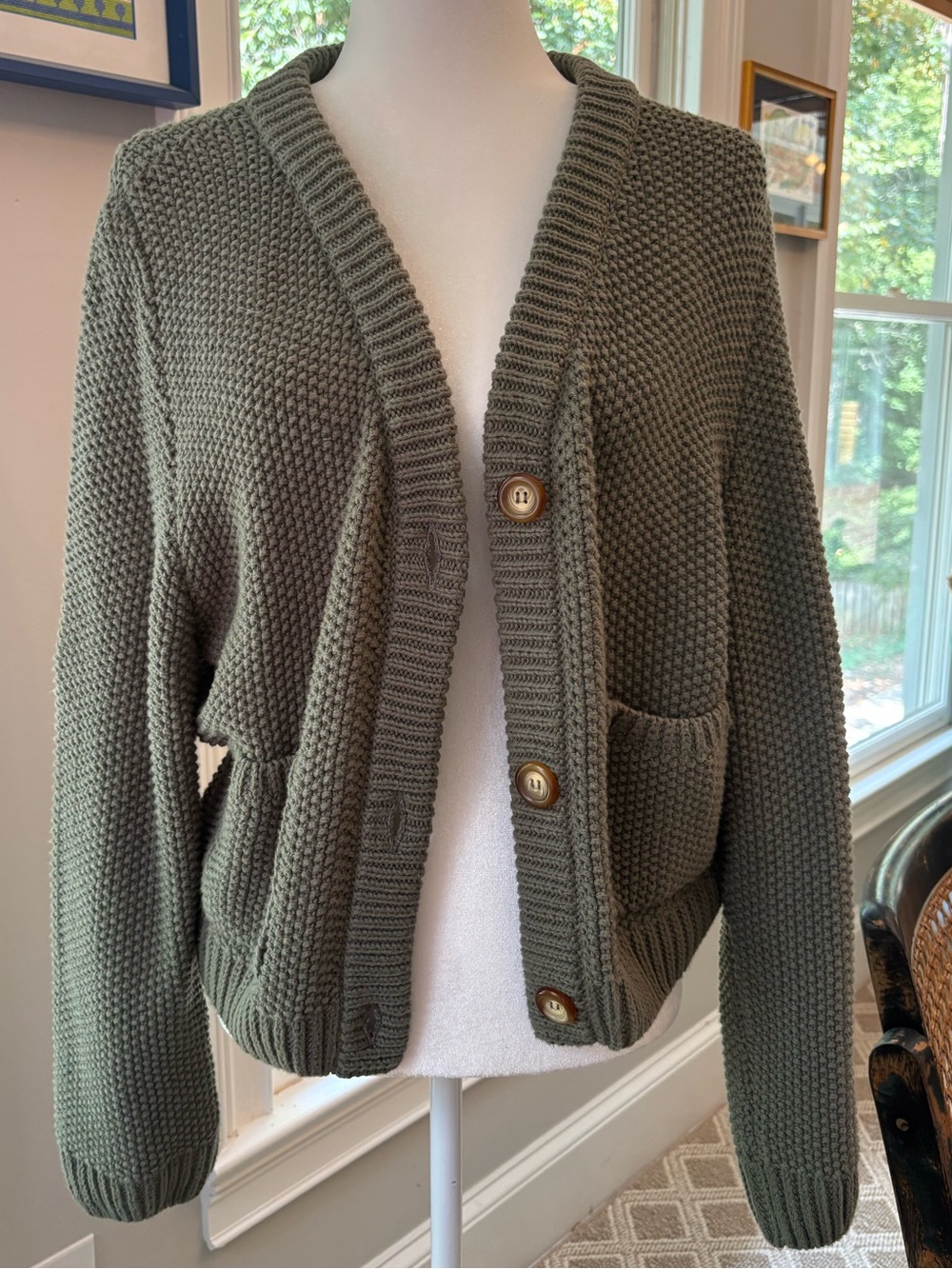 Alice Walk Olive Green Chunky Knit Button-Front Women's Cardigan